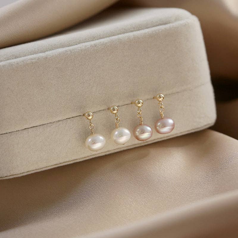 Fresh Water Pearl Bead Earrings : Pink