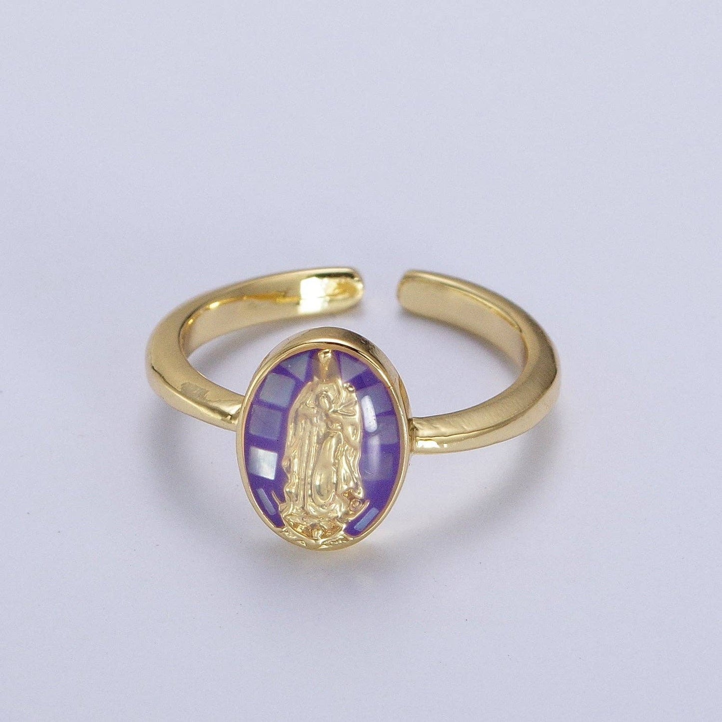 Gold Virgin Mary Ring | Religious Jewelry | Lady Guadalupe R: White