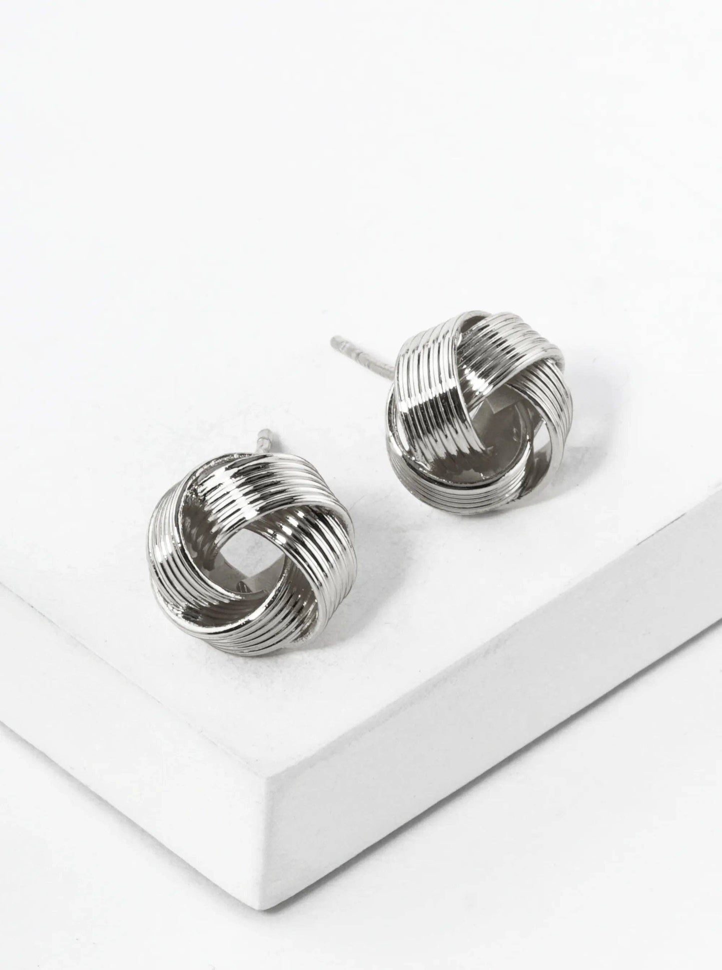 18K Gold Dipped Textured 10Mm Love Knot Stud Earrings: Two-Tone