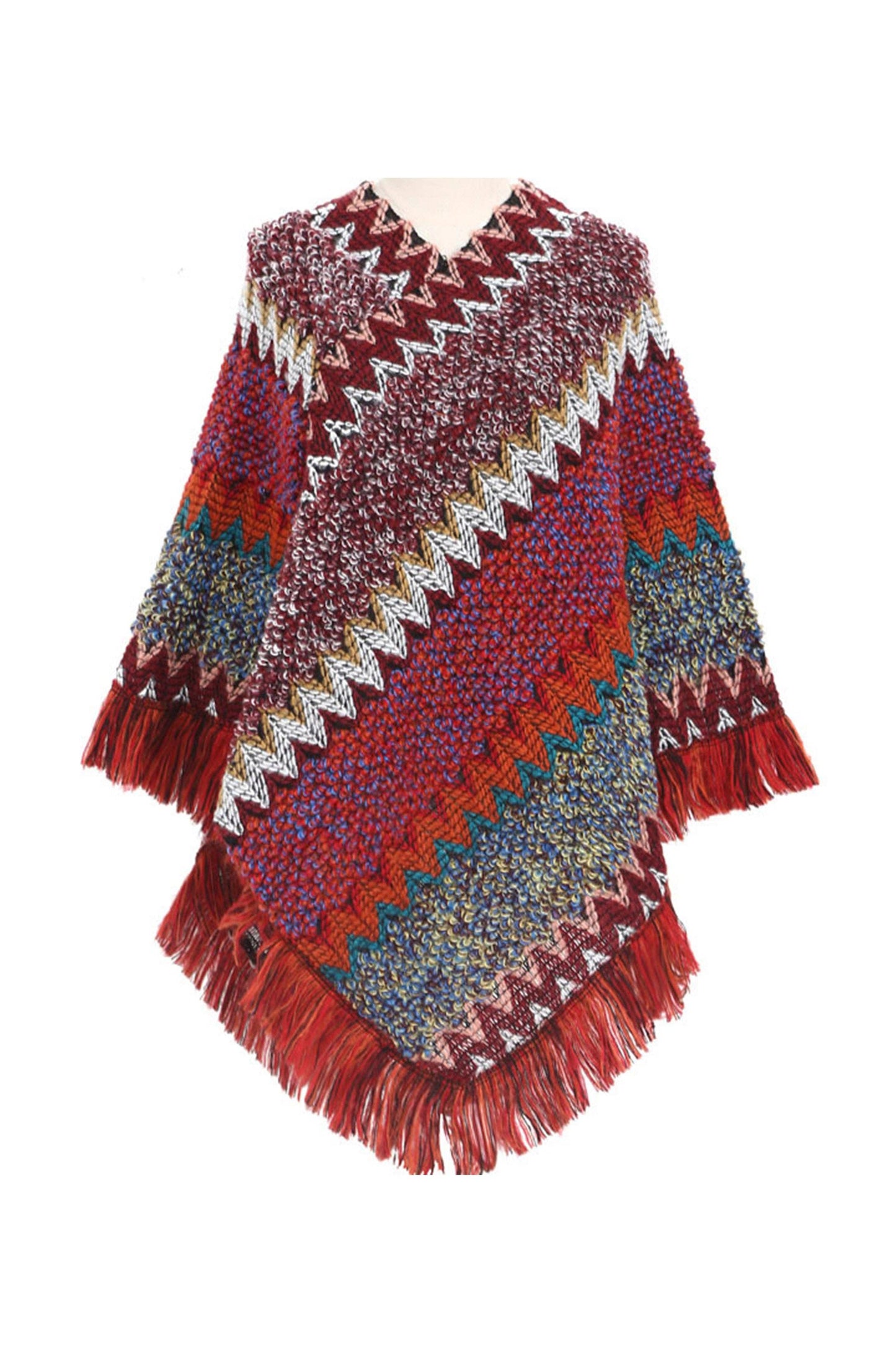 Knitted Tassel Shawl S0097: Rose Red