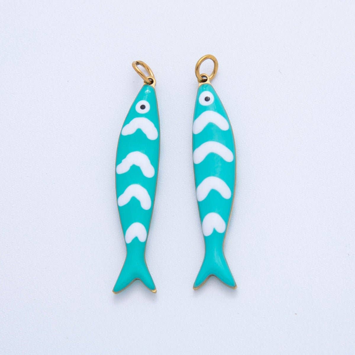 Stainless Steel Pink, Blue White-Lined Fish Sea 3D Multidimensional Charm | AF391 AF392: Blue