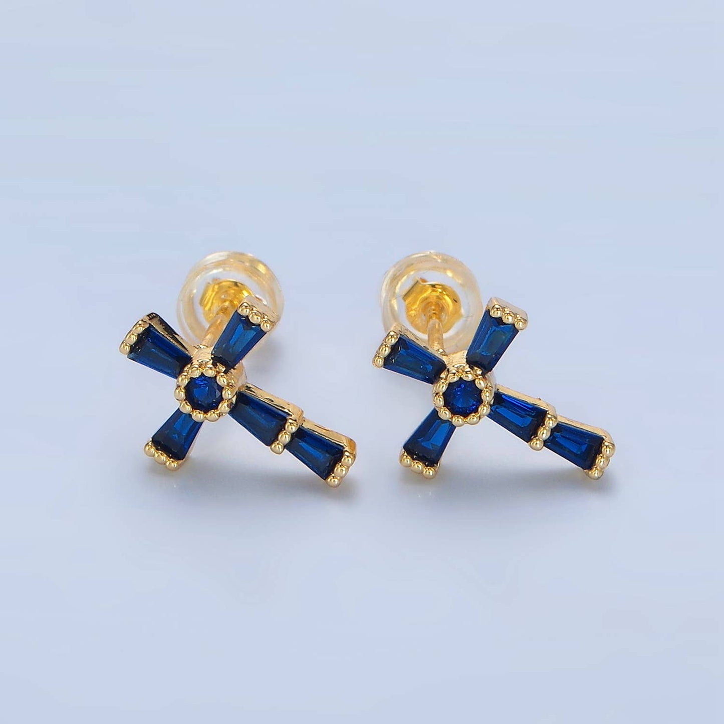 24K Gold Filled CZ Religious Cross Studs | P053 - P061 : Fuchsia