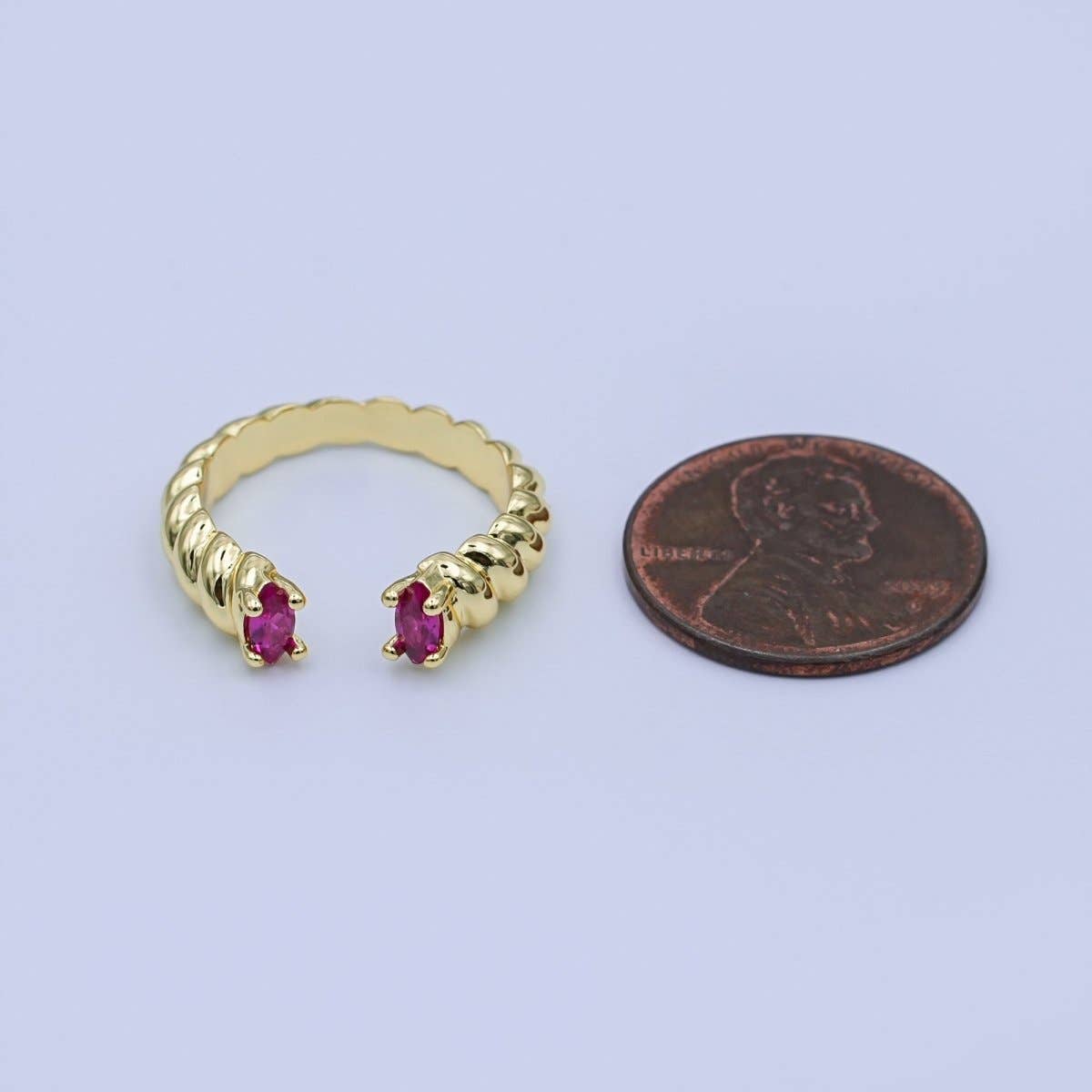 24K Gold Filled Fuchsia CZ Croissant Wrap Ring | O1072