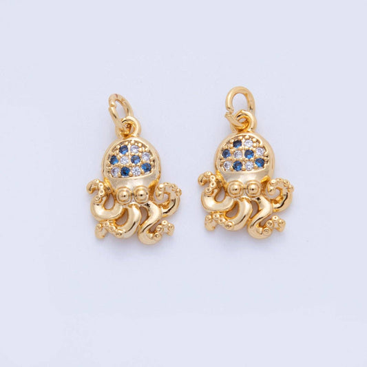 18K Gold Filled 19mm Micro Paved CZ Octopus Tentacled Sea Charm | AF811