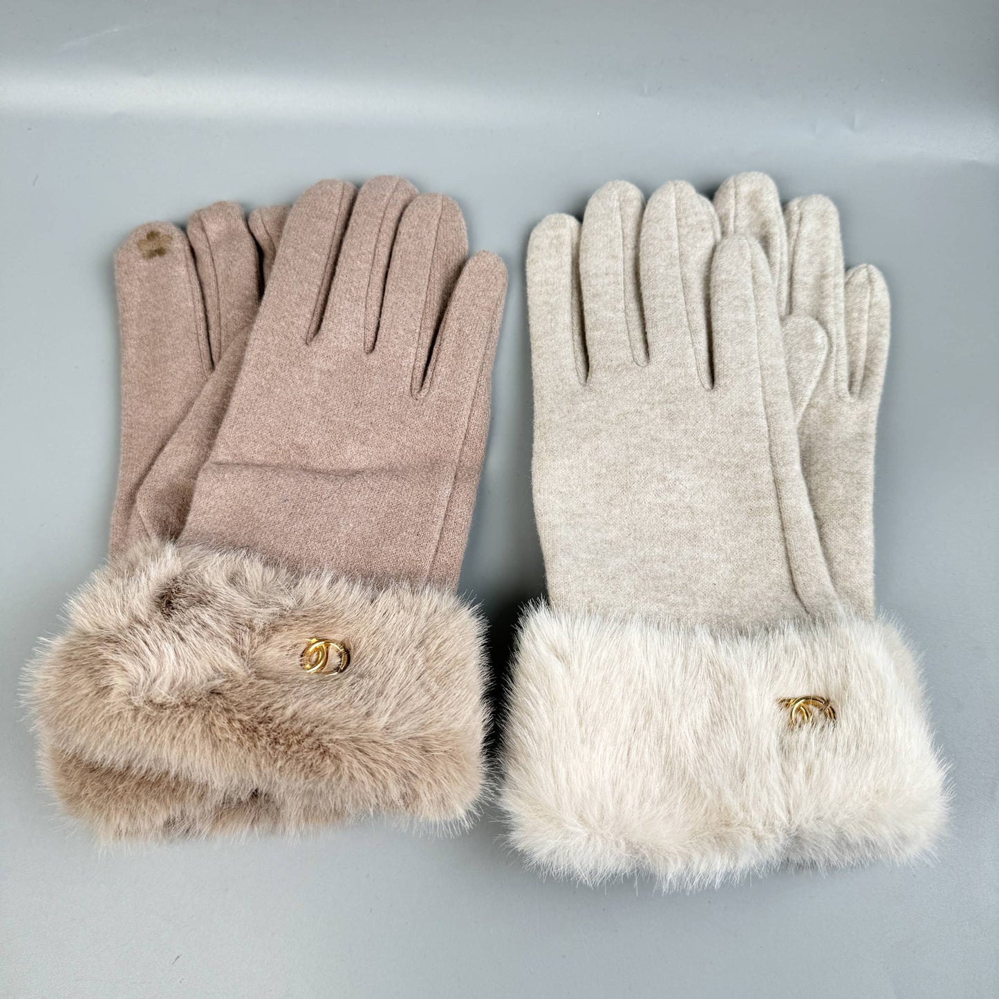 Faux Fur Touch Screen Gloves : Blue