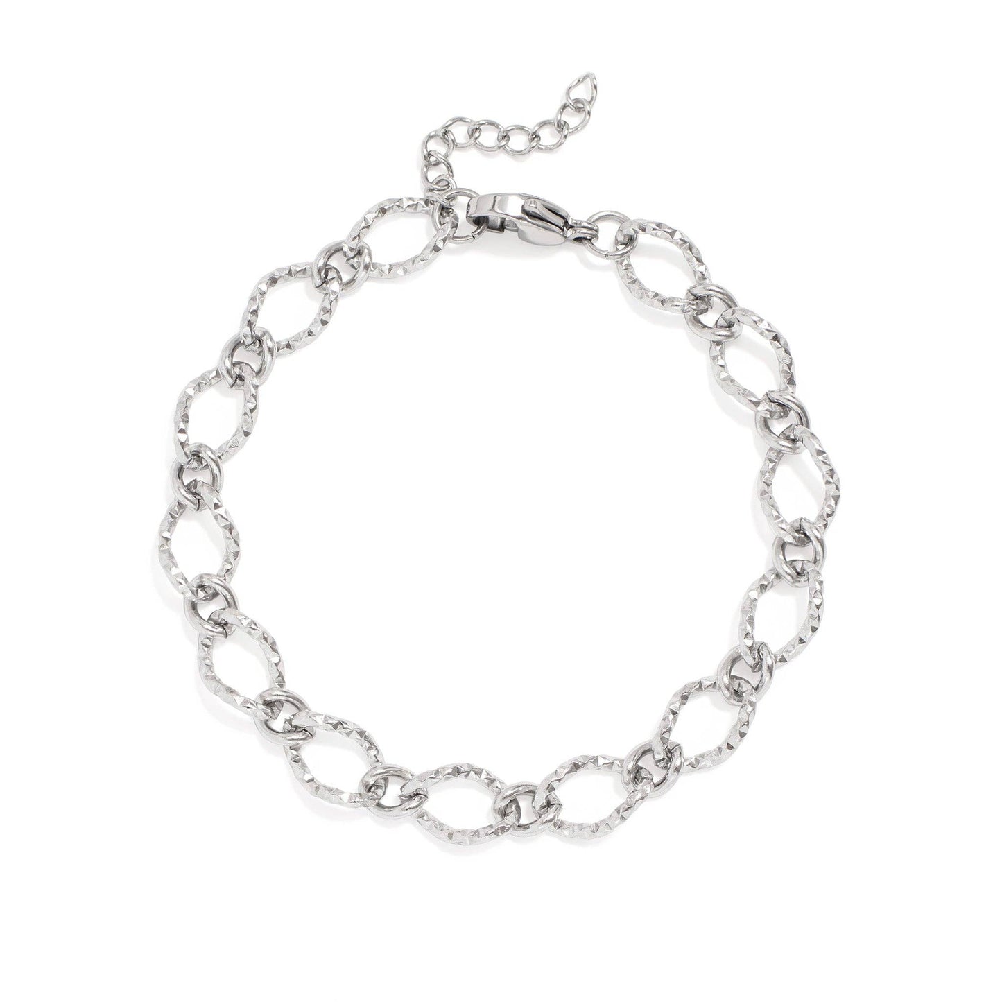 18K Gold PVD Stainless Steel Hammered Oval Chain Bracelet: Gold