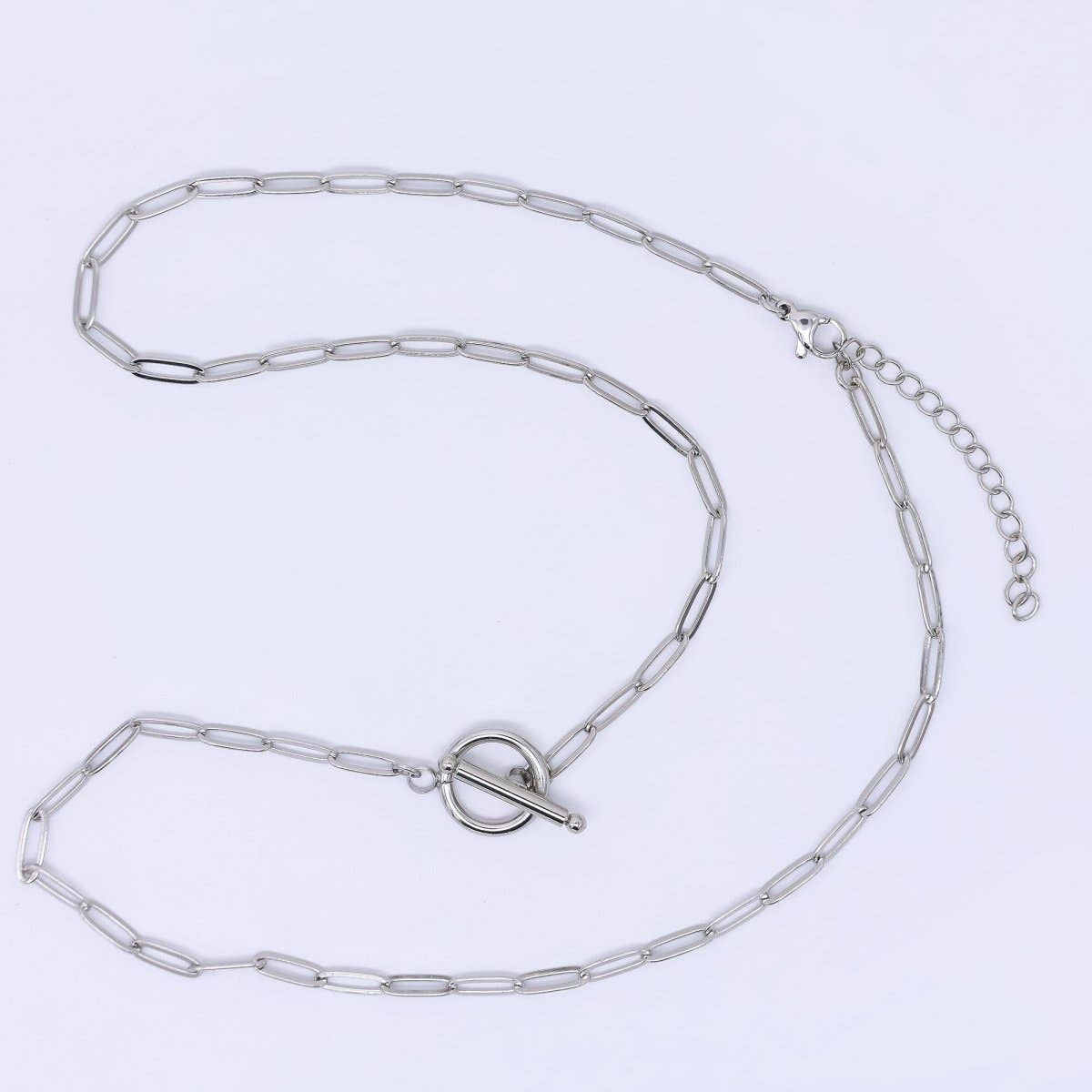 Rhodium Plated 3.5mm Toggle Paperclip Chain 19.5 Inch Necklace w. Extender | WA-3243