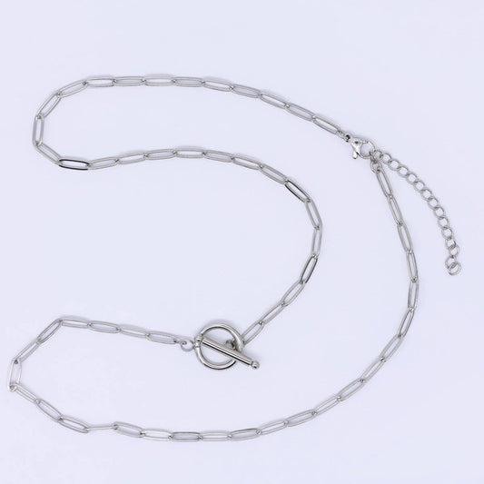 Rhodium Plated 3.5mm Toggle Paperclip Chain 19.5 Inch Necklace w. Extender | WA-3243