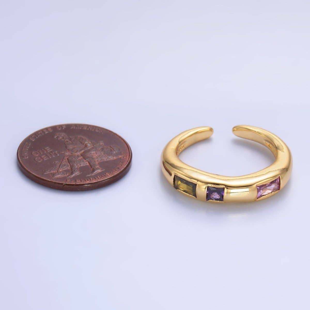 24K Gold Filled Multicolor Linear CZ Ring in Gold & Silver | O750 O742: Silver