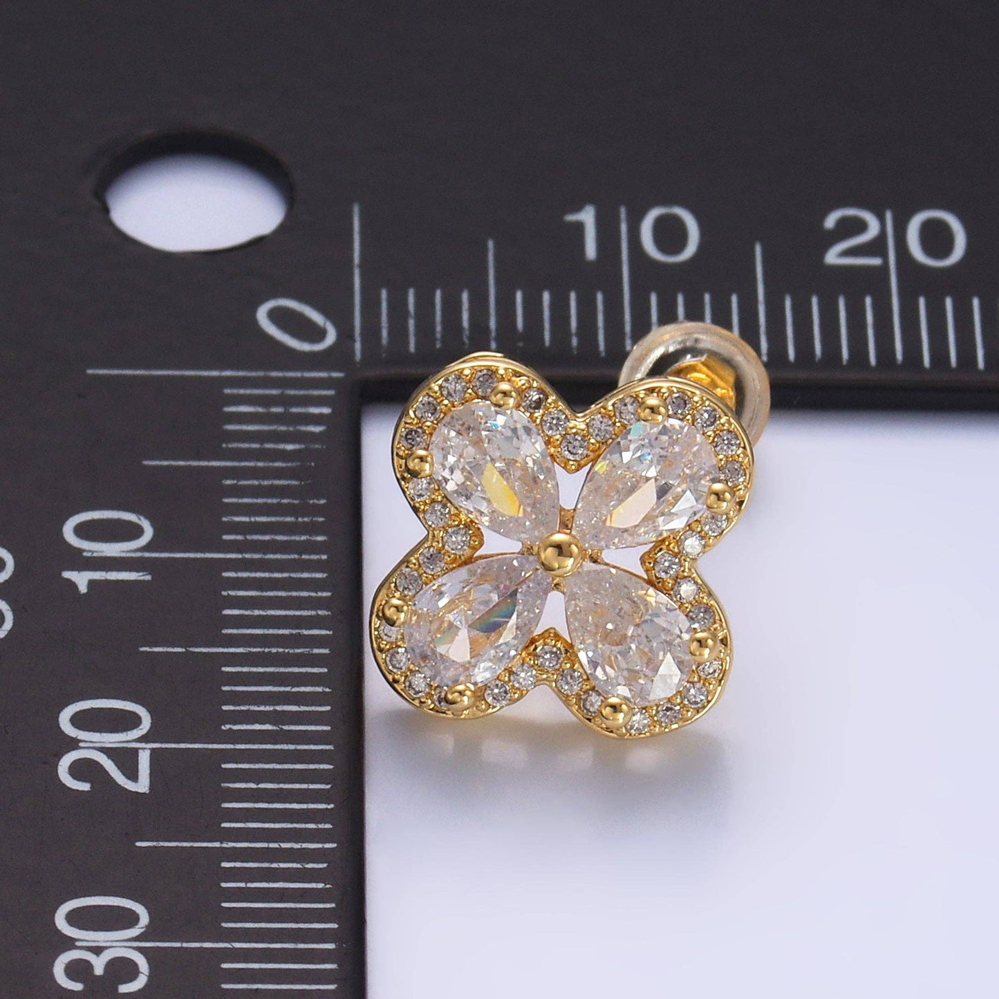 24K Gold Filled Clear CZ Micro Paved CZ Quatrefoil Stud Earrings in Gold & Silver | AB688 AB689: Gold