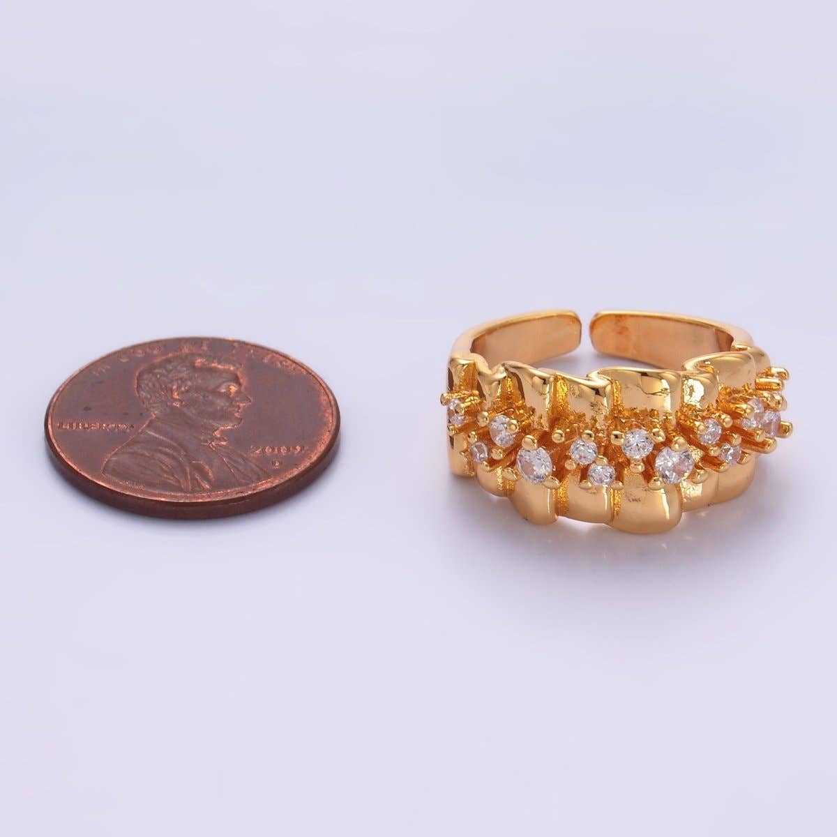 24K Gold Filled Micro Paved CZ Foil Fold Ring in Gold & Silver | O443 O444: Gold