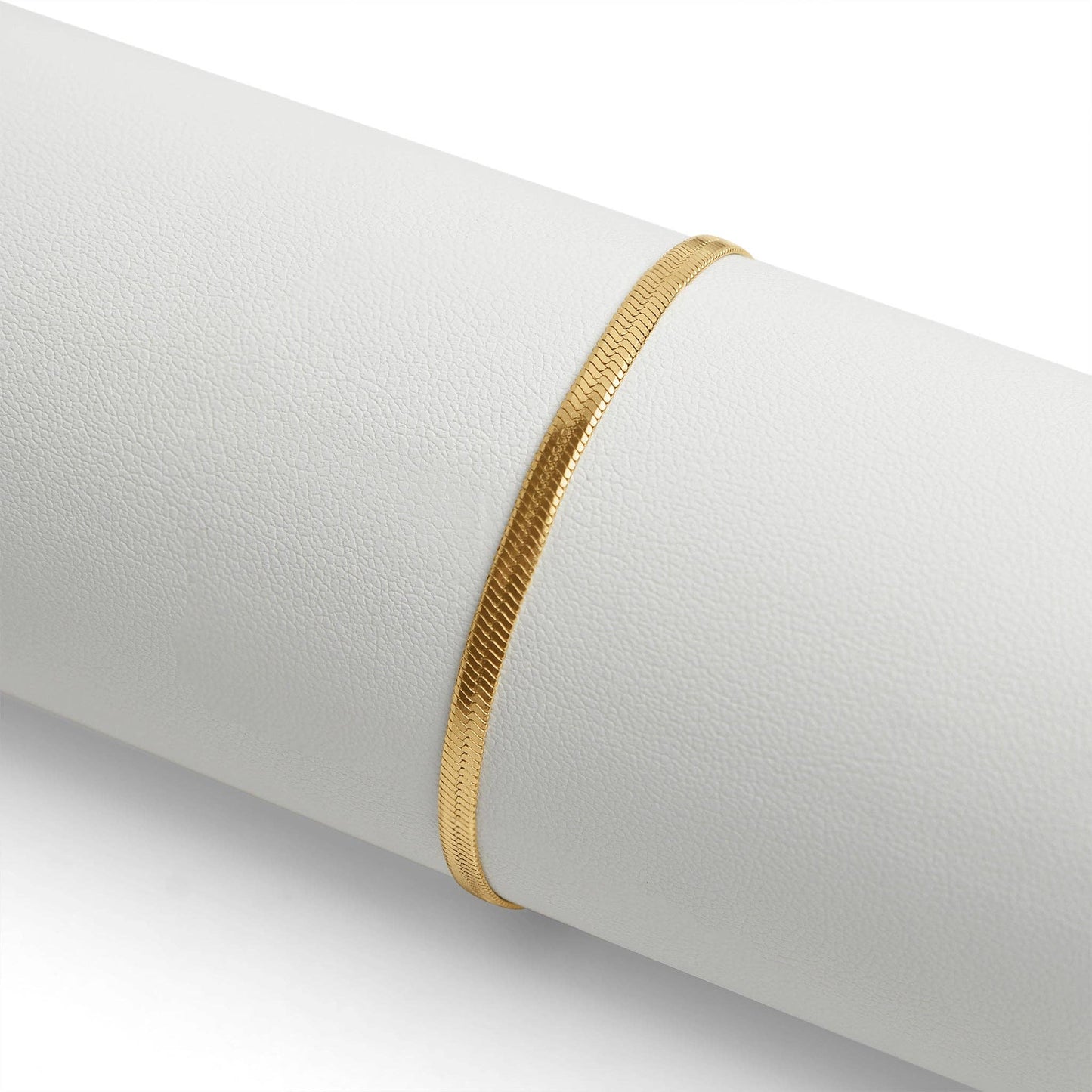 18K Gold Herringbone Chain Bracelet: 7" / 3mm