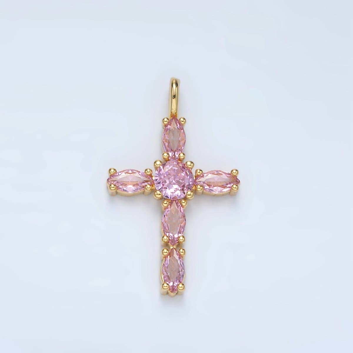 24K Gold Filled Pink, Clear Marquise CZ Cross Pendant | AA1367: Clear