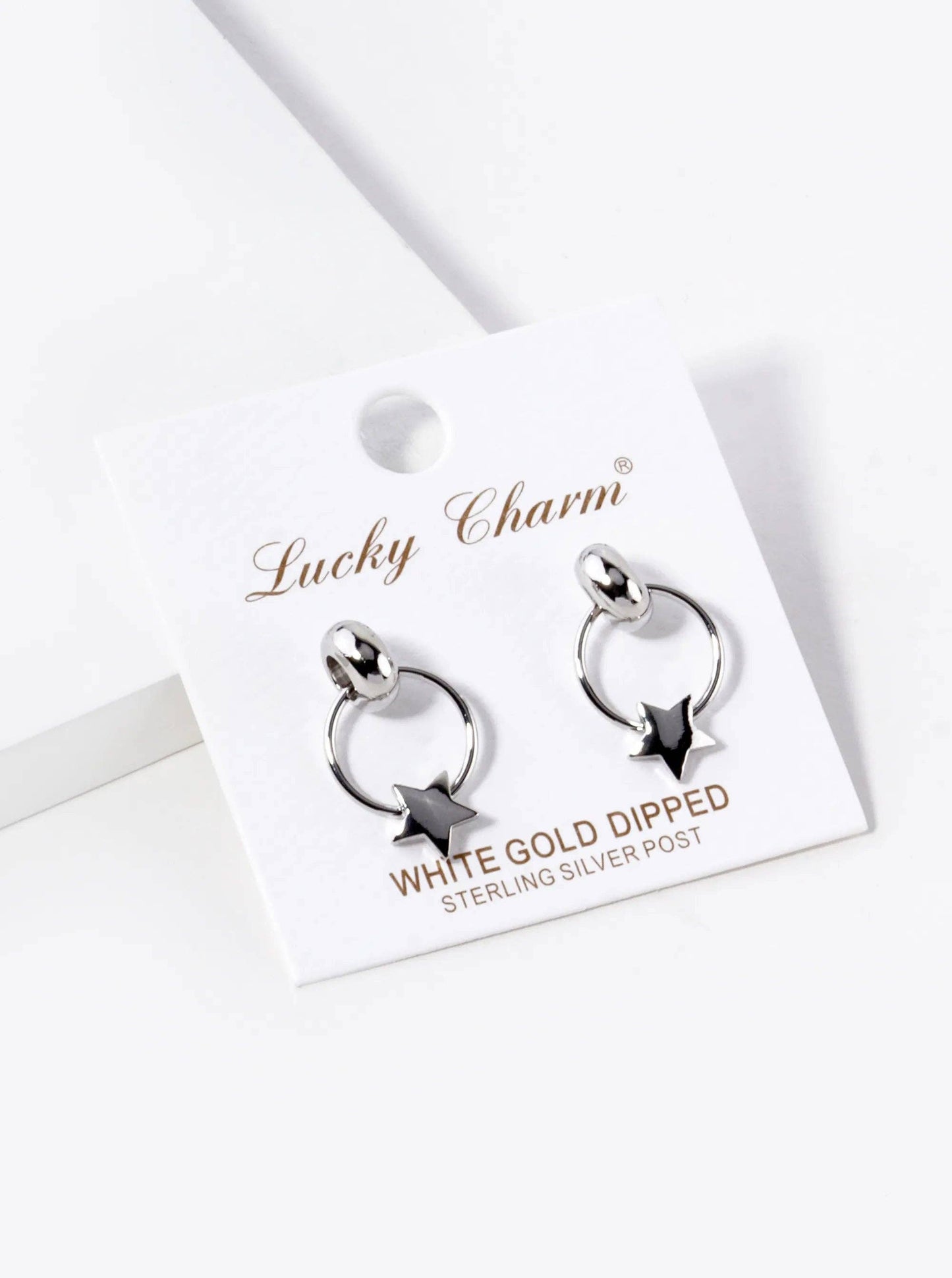 White Gold Dipped Star Door Knocker Post Earrings: Gold
