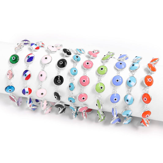 Sterling Silver Colorful Evil Eye Bracelet: Light Blue