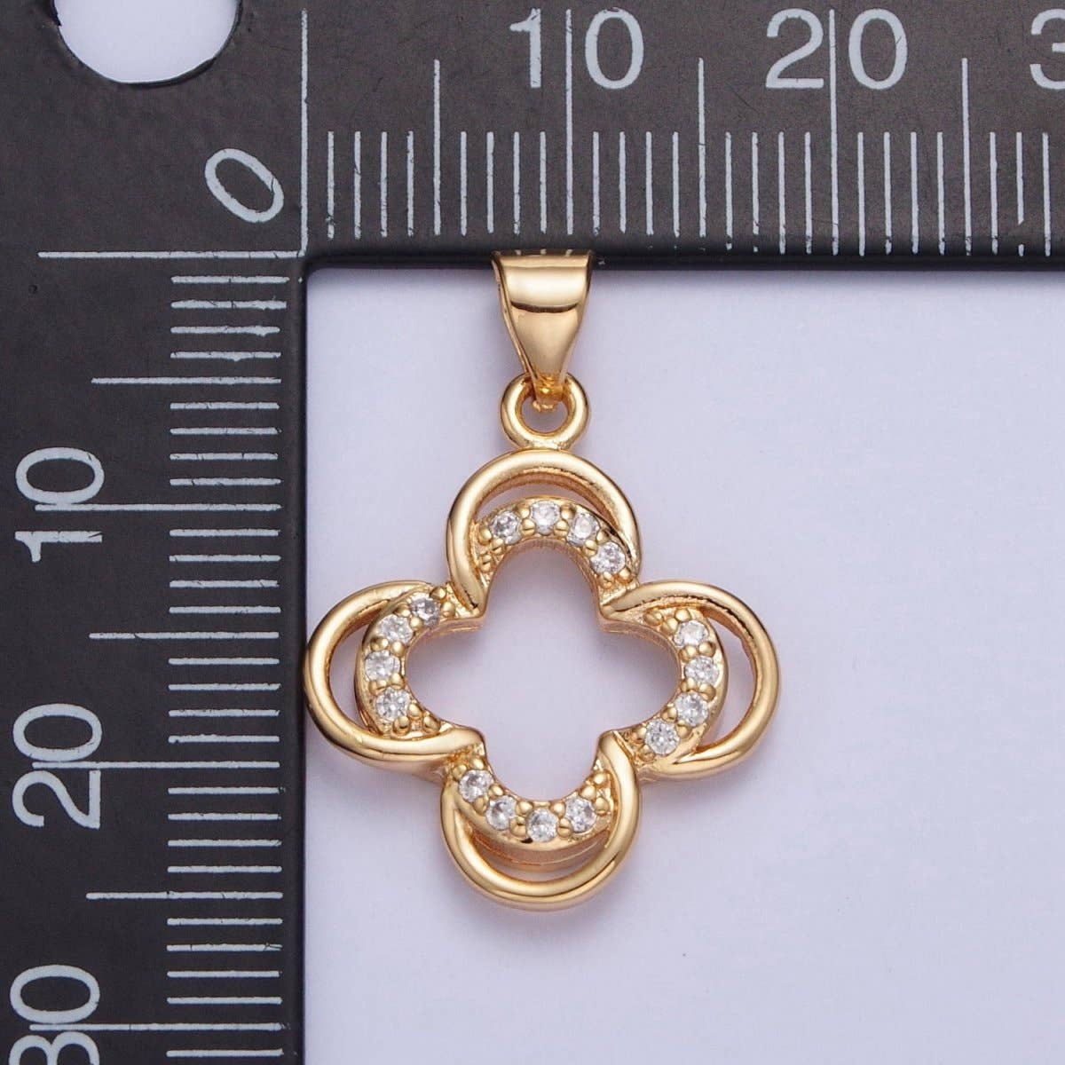 24K Gold Filled Double Four Leaf Lucky Clover Micro Pave CZ For Jewelry Making X-453