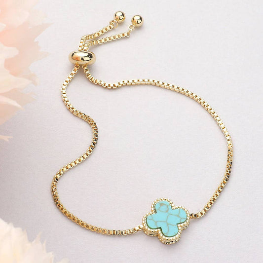 Natural Stone Quatrefoil Cluster Pointed Adjustable Bracelet: Tq