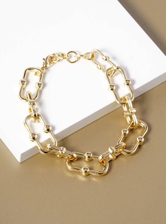 White Gold Dipped Brass Link Chain Bracelet: Gold