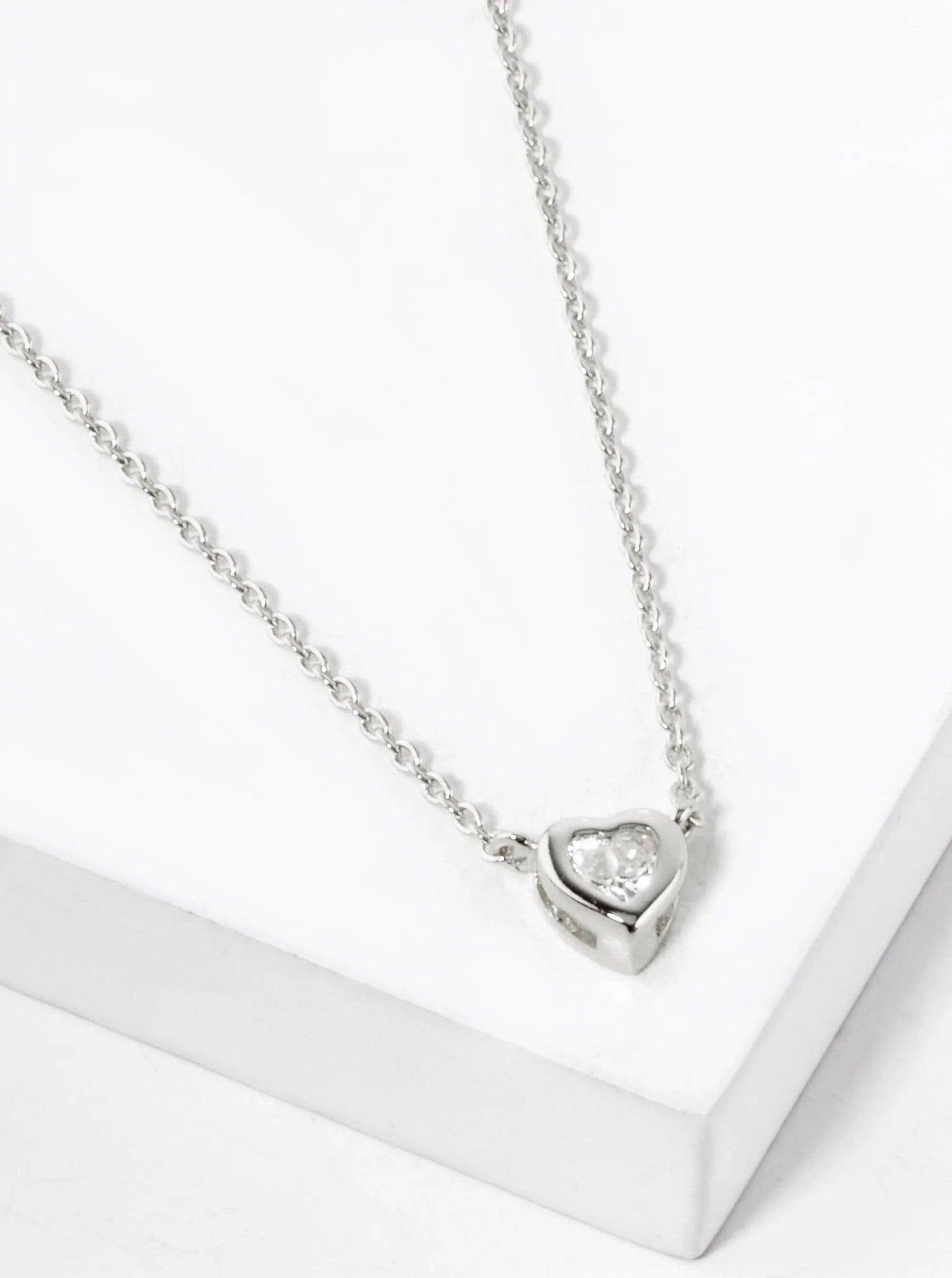 White Gold Dipped 5mm CZ Stone Heart Pendant Necklace: Gold