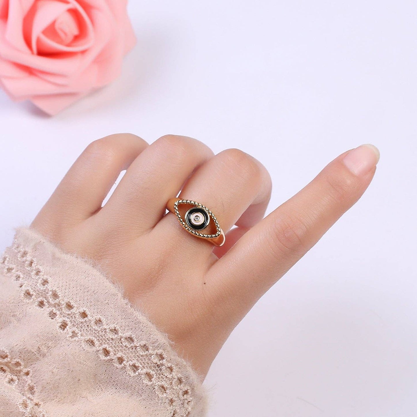 Gold Filled Colorful Evil Eye Open Ring U254 U255 U256 U257: Blue
