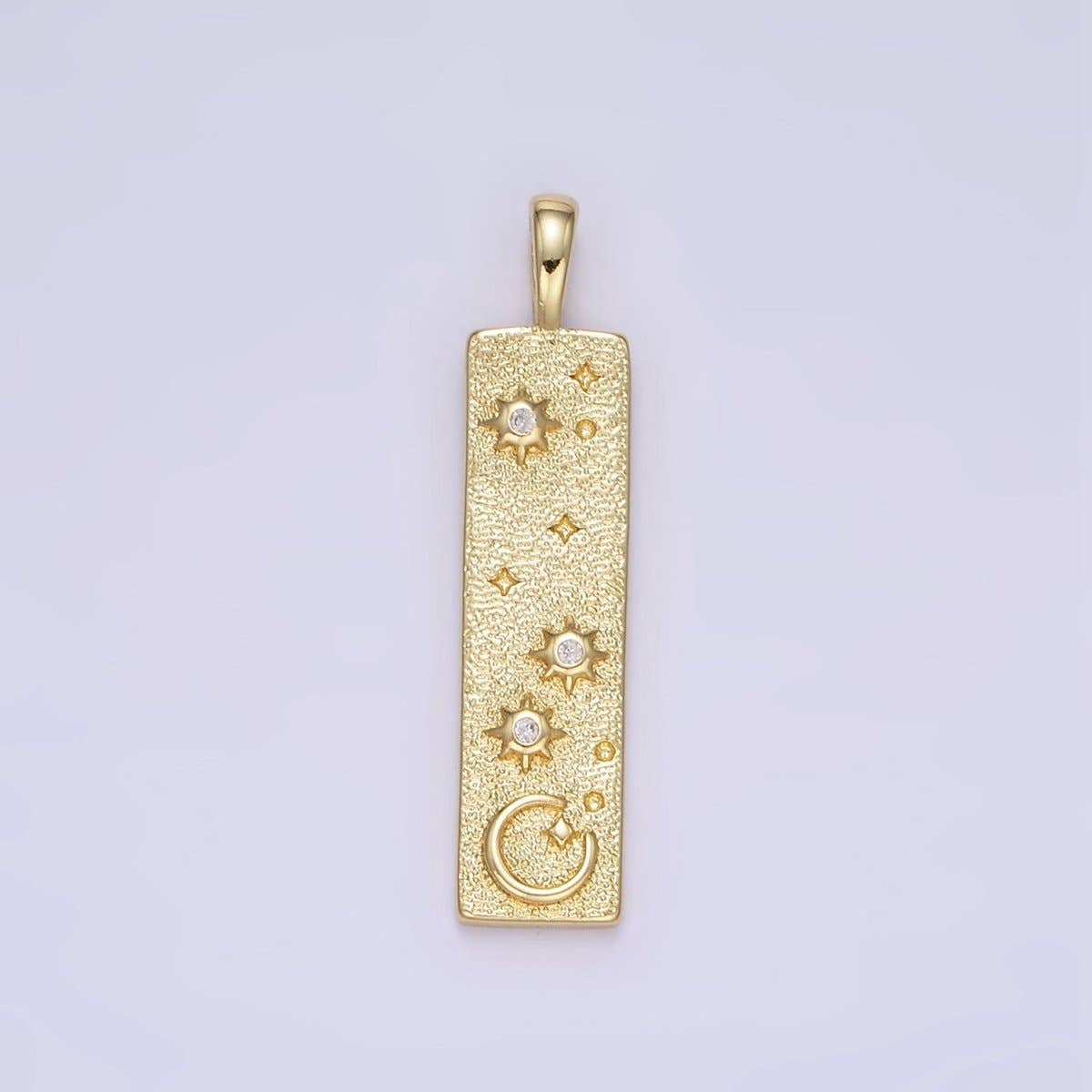 24K Gold Filled Celestial Star Crescent Moon Hammered Tag Pendant | AA1350