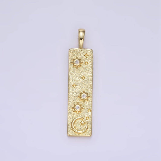 24K Gold Filled Celestial Star Crescent Moon Hammered Tag Pendant | AA1350