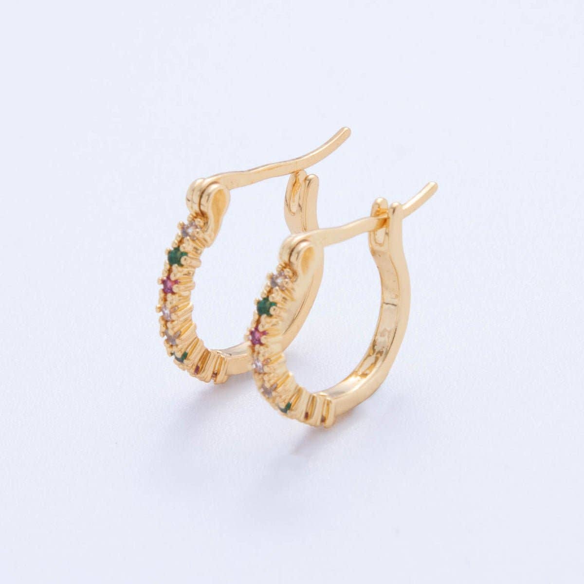 18K Gold Filled Multicolor CZ Micro Paved Latch Hoop Earrings | AI365