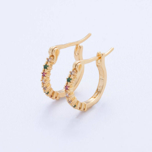 18K Gold Filled Multicolor CZ Micro Paved Latch Hoop Earrings | AI365