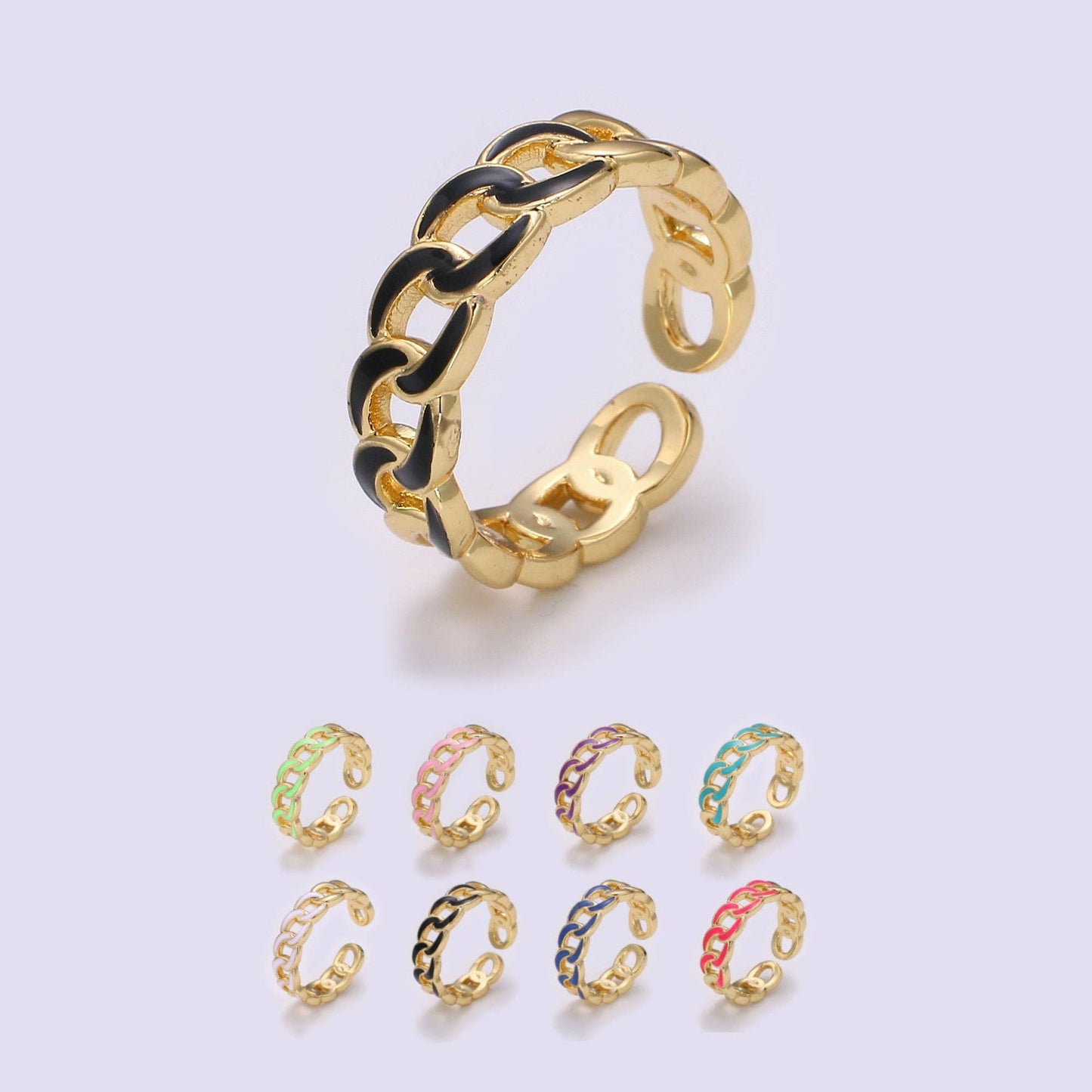 1x Enamel Gold Curb Chain Ring, Statement Ring, Chunky Link Chain Ring, Stackable Ring Thick Gold Ring Open Gold Ring gift for her: White