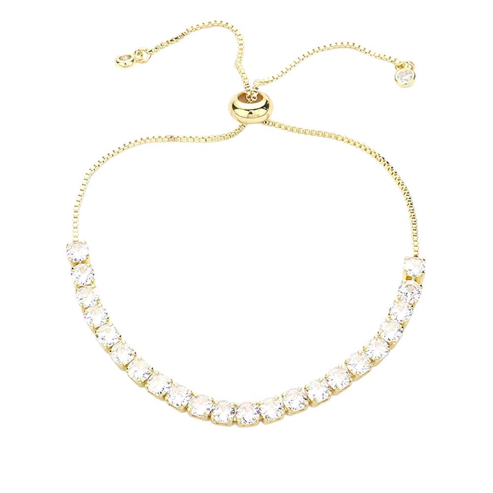 Stainless Steel Round CZ Tennis Chain Pull Tie Bracelet: Multi
