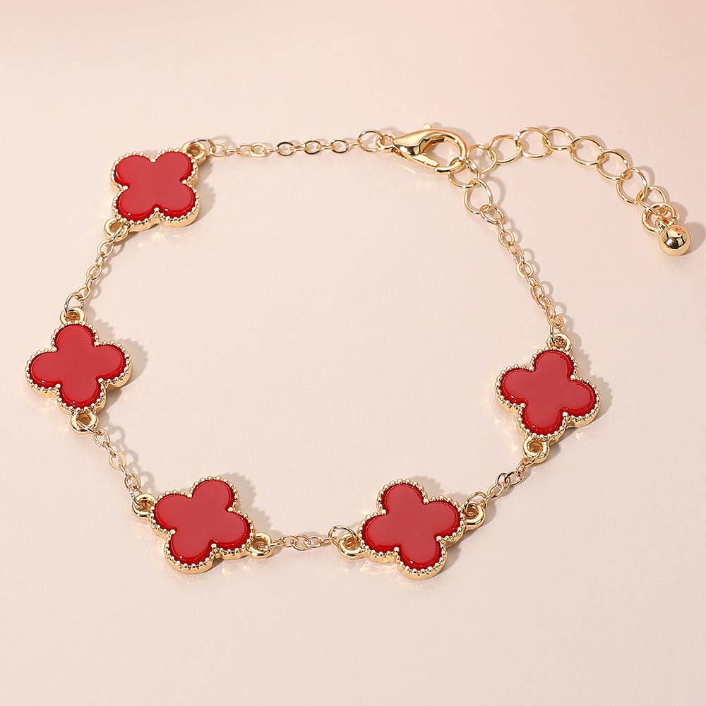 Gold Dipped Quatrefoil Link Chain Bracelet: Black,Gold
