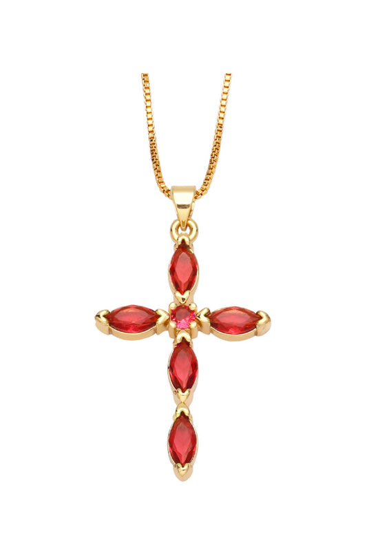Cross Cubic Zirconia Pendant Necklace  N4764: Red