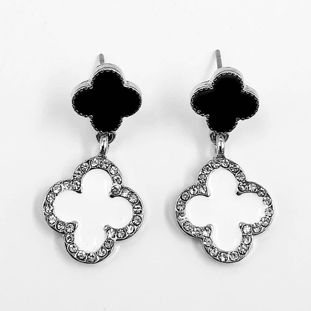 Rhinestone Accented Quatrefoil Drop Earrings: Gold Black Red