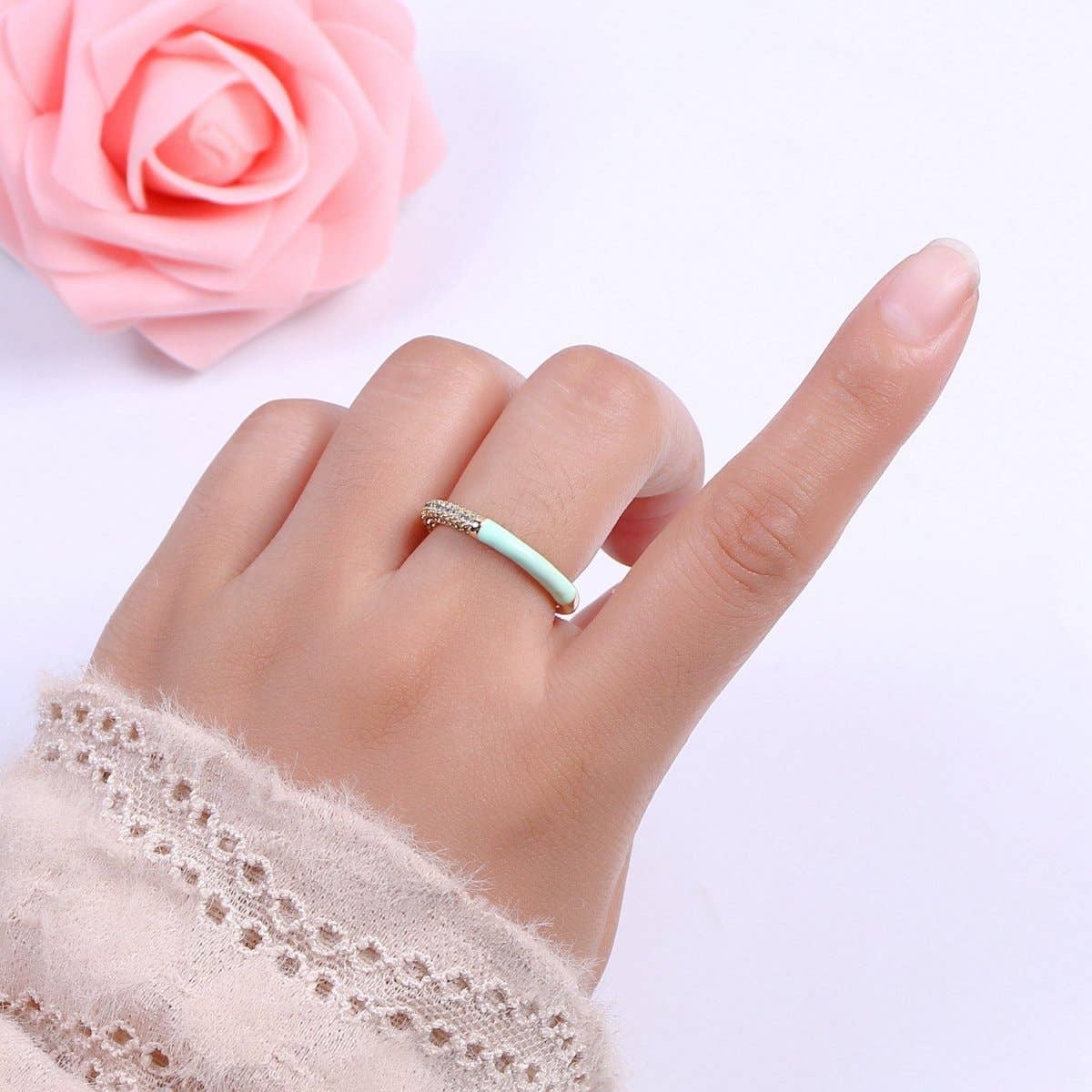 Colorful Enamel Adjustable Ring, 14K Gold Filled CZ Fusion Stacking Ring, Adjustable Ring, Fashion Enamel Jewelry S-170 ~ S-179: Hot Pink