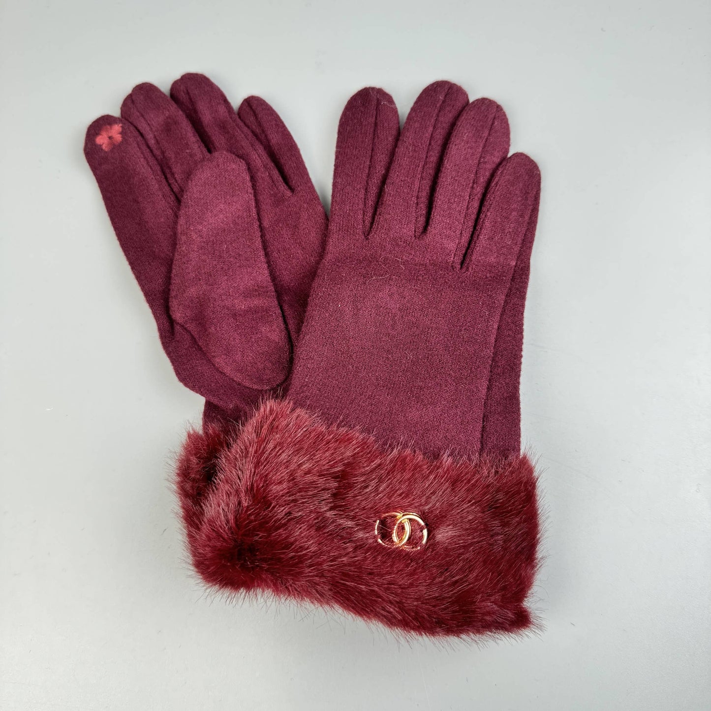 Faux Fur Touch Screen Gloves : Black