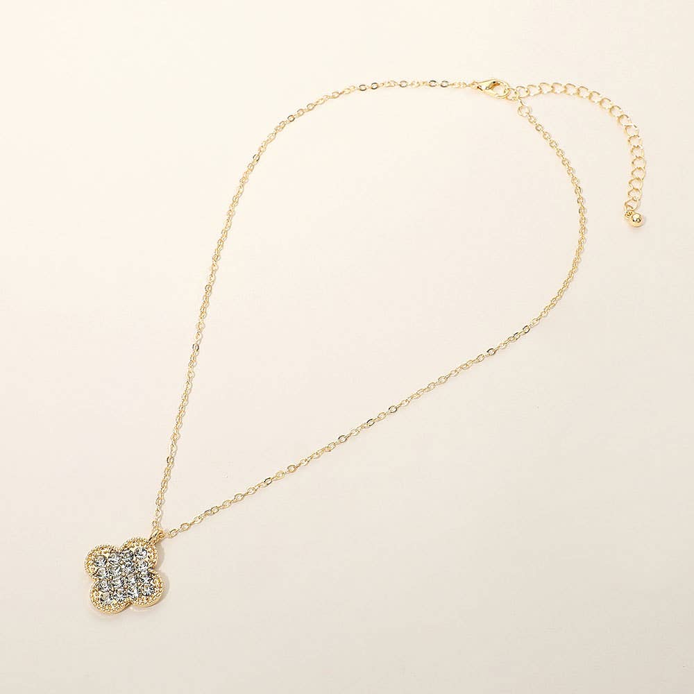 Gold Dipped Stone Pave Quatrefoil Pendant Necklace: Clear,Gold