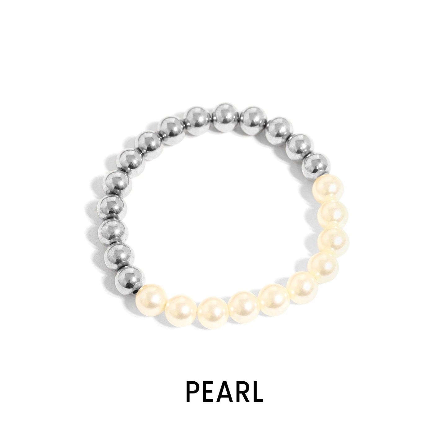 18K Gold PVD Stainless Steel Semi Precious Beaded Stretch Bracelets / SBB0355: Stainless / Turquoise