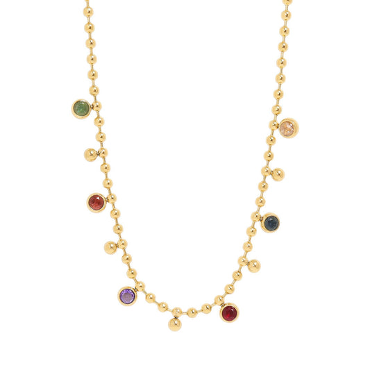 18K Gold PVD Stainless Steel Multicolor Beaded Charm Necklace: Gold