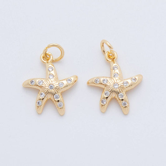18K Gold Filled 20mm Micro Paved CZ Sea Starfish Charm | AF802