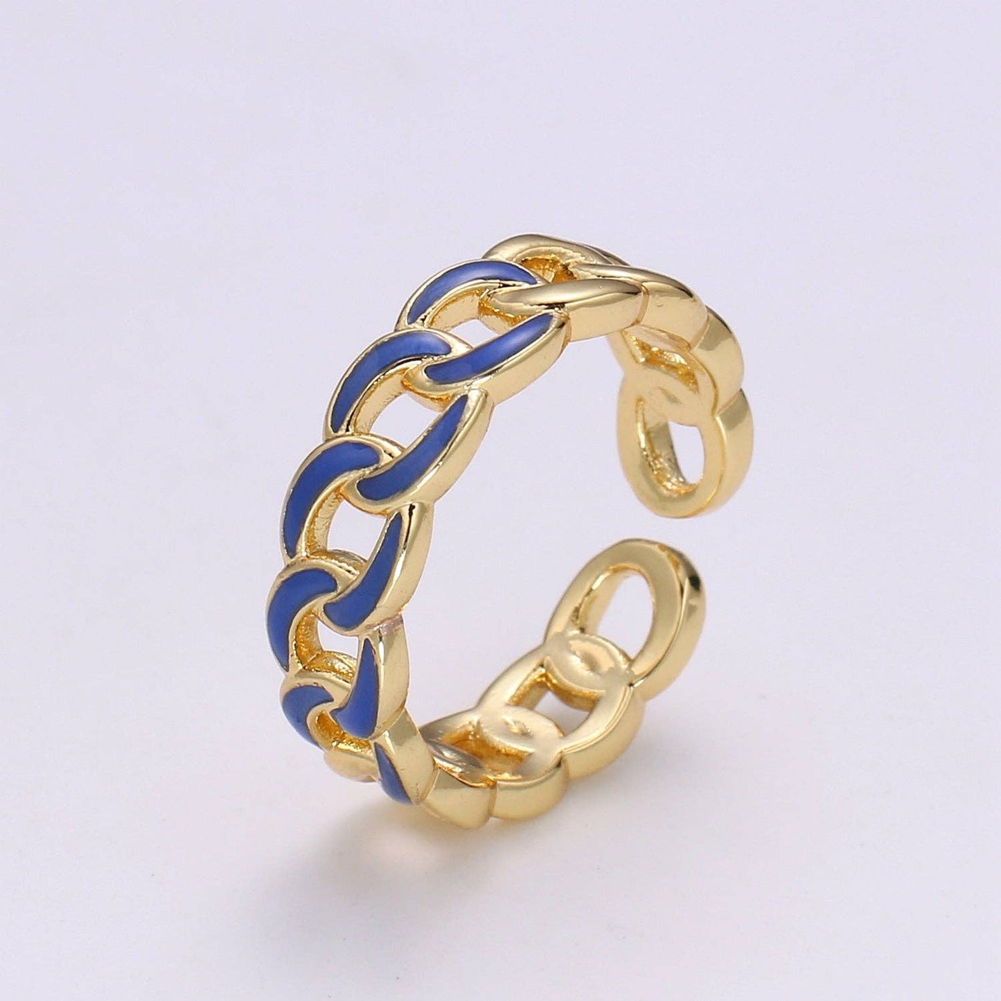 1x Enamel Gold Curb Chain Ring, Statement Ring, Chunky Link Chain Ring, Stackable Ring Thick Gold Ring Open Gold Ring gift for her: White