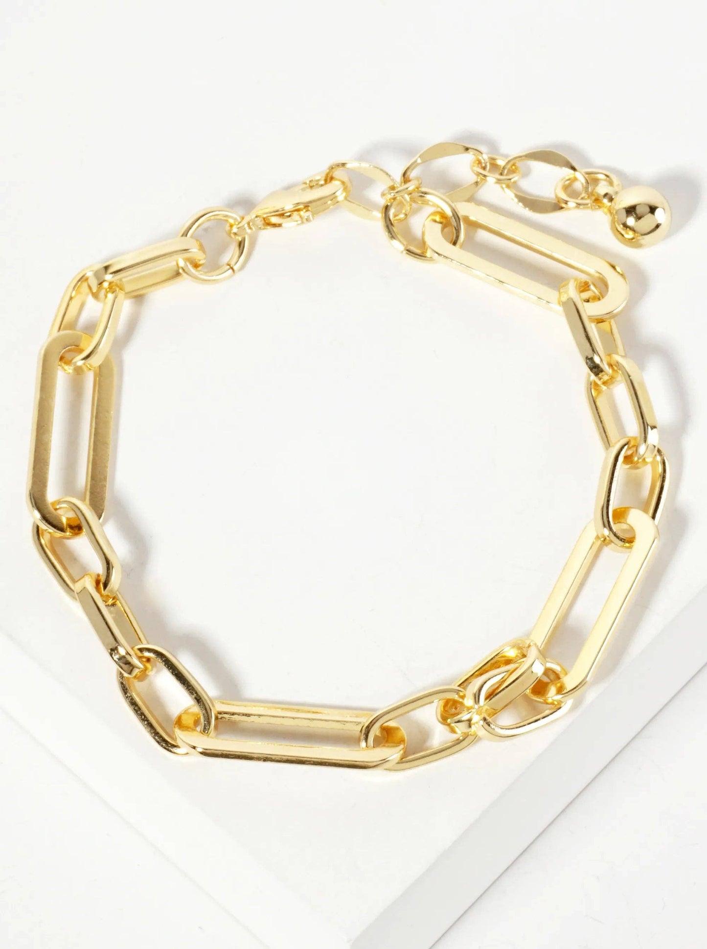 18K-Gold-Dipped Polished Brass 20-10mm Chain Bracelet: Gold