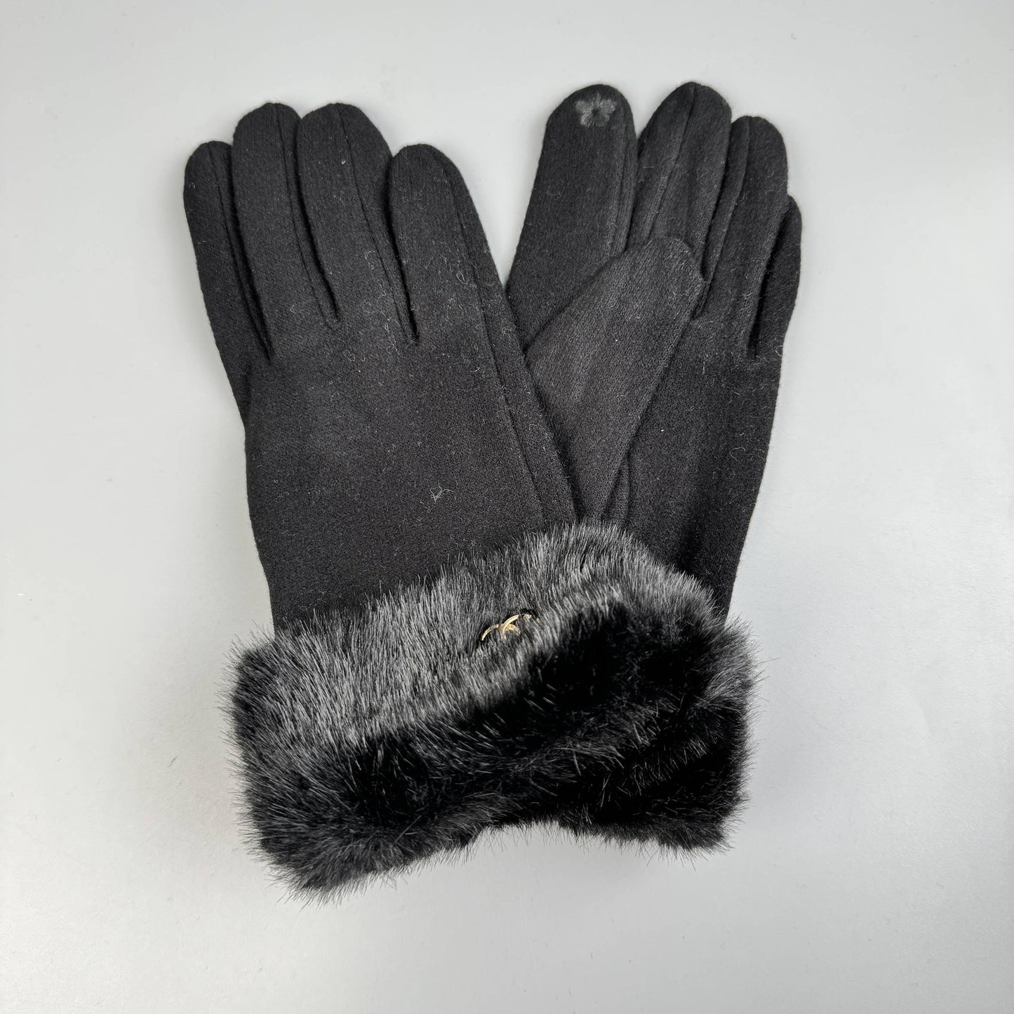 Faux Fur Touch Screen Gloves : Grey