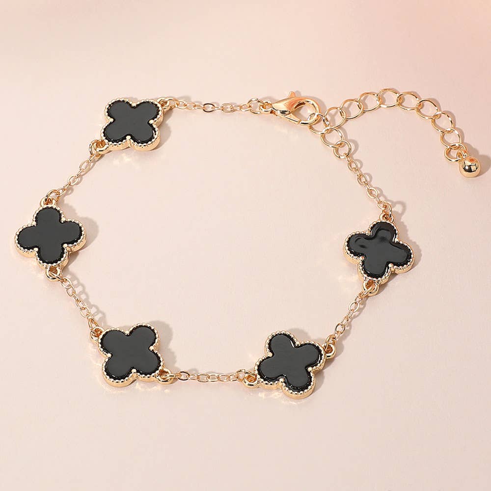 Gold Dipped Quatrefoil Link Chain Bracelet: Gold,Red