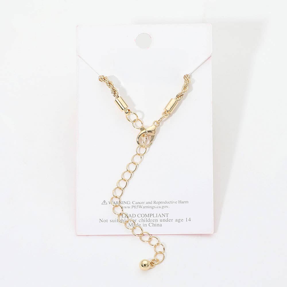 Gold Dipped Rhinestone Pave Quatrefoil Charm Twisted Chain Bracelet: Clear,Gold