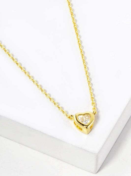 White Gold Dipped 5mm CZ Stone Heart Pendant Necklace: Gold