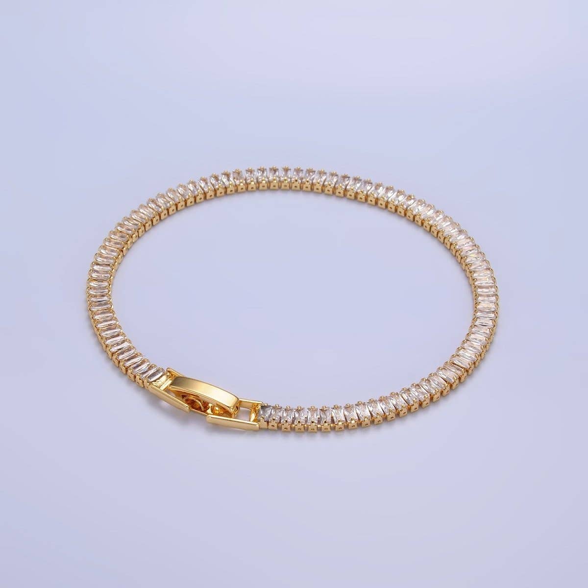 24K Gold Filled 3.5mm Clear Baguette CZ 7 Inch Tennis Bracelet | WA-2976