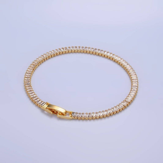 24K Gold Filled 3.5mm Clear Baguette CZ 7 Inch Tennis Bracelet | WA-2976