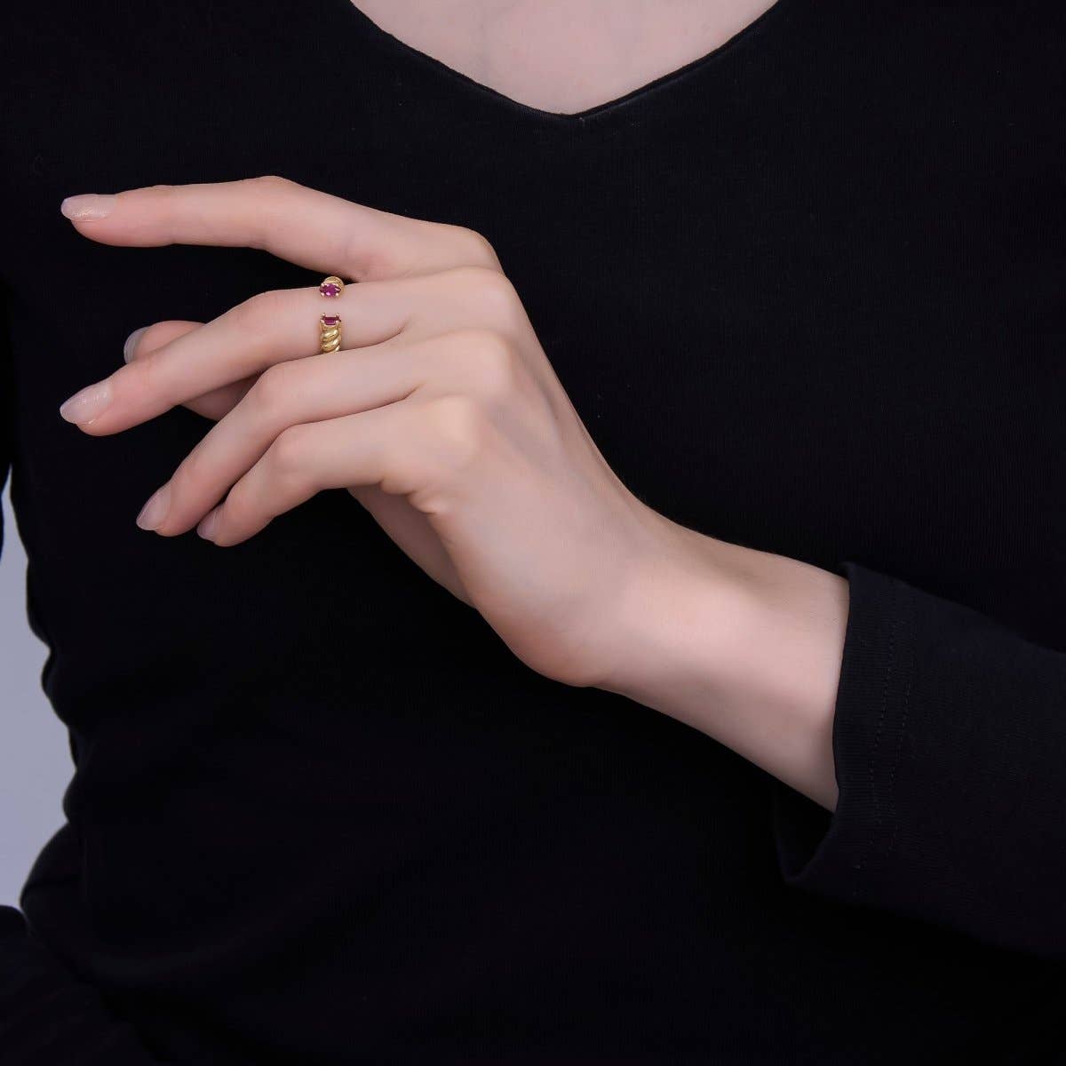 24K Gold Filled Fuchsia CZ Croissant Wrap Ring | O1072