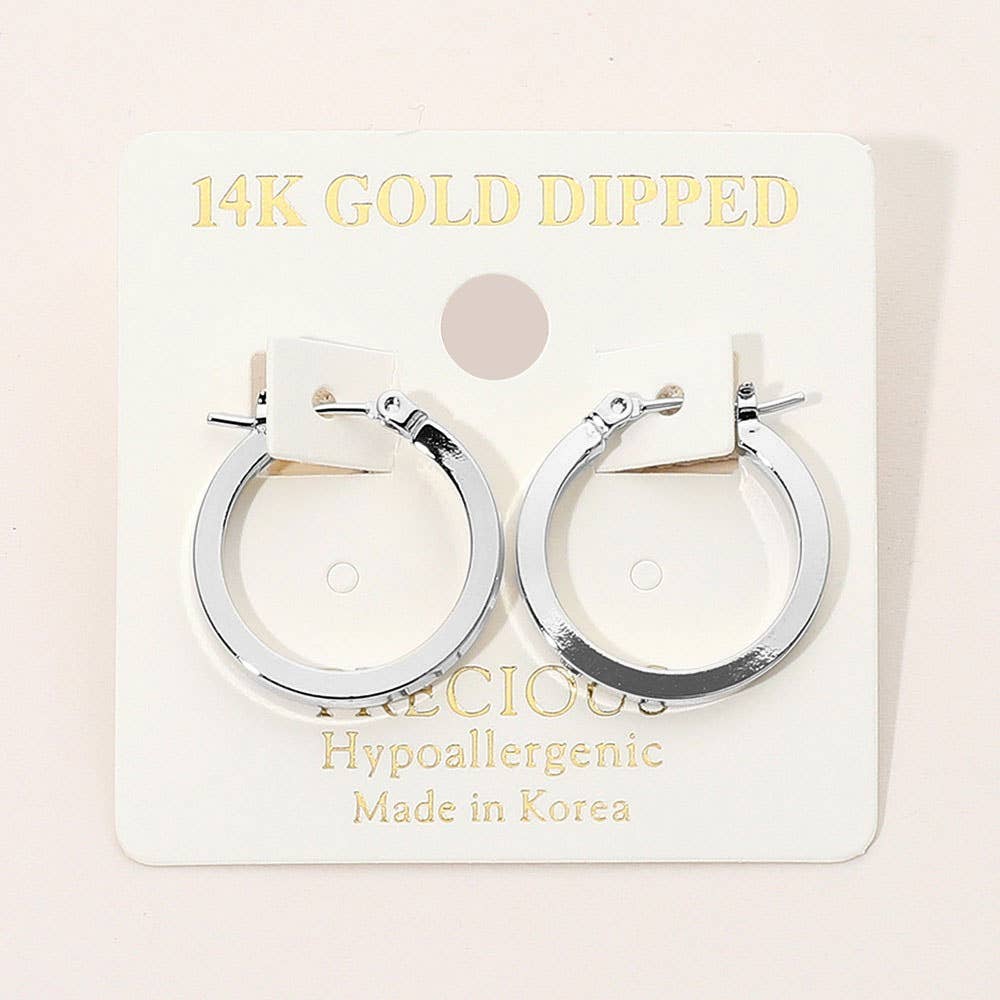 14K Gold Dipped Hypoallergenic Polished Pin Catch Hoop Earrings: Gold