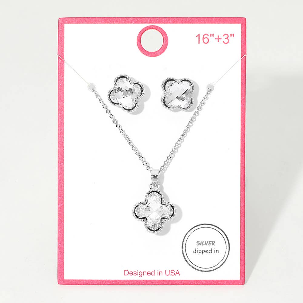 Gold Dipped Quatrefoil Stone Pendant Necklace: Clear,Gold